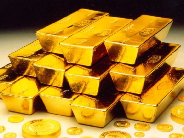 Gold bars and coins